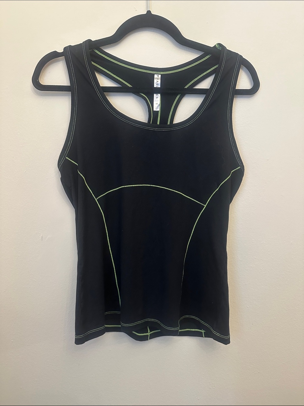 Fabletics Black Racerback Workout Tank Top Lime Expose Stitching Sz M Gym Summer